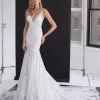 Luxurious Sequin V Neck Low Back Mermaid Wedding Dress TN125