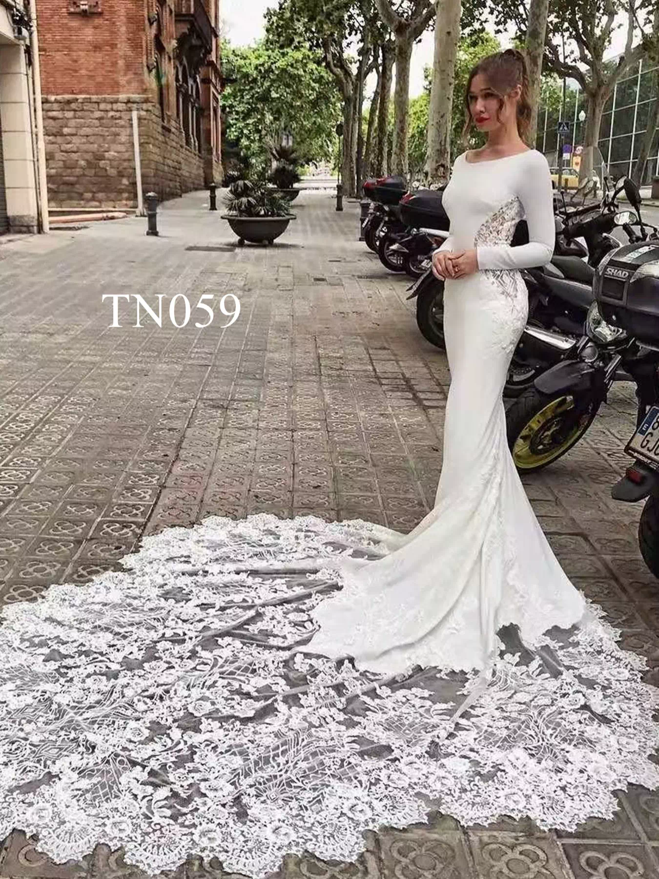 long sleeve open back wedding dress