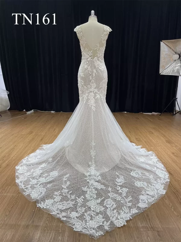 Capped Sleeve Sparkling Tulle Big Floral Mermaid Dress TN161 - Image 2
