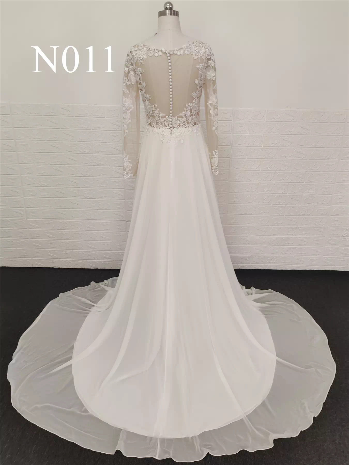 Illusion Lace Top and Chiffon Skirt Bridal Dress N011 - Tina Bridal