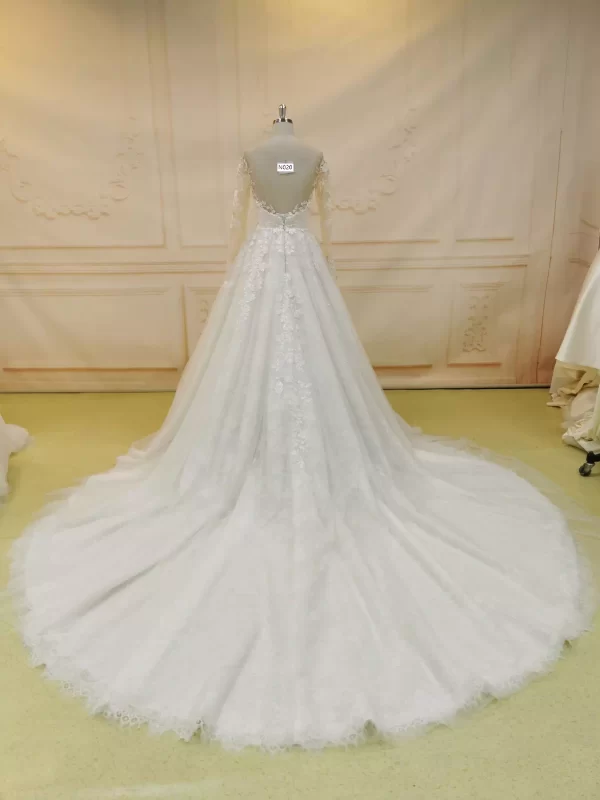 Simple Long Sleeve A Line Wedding Gown N020 - Tina Bridal