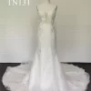 3D Flower Lace Applique Deep Plunge Mermaid Dress TN131