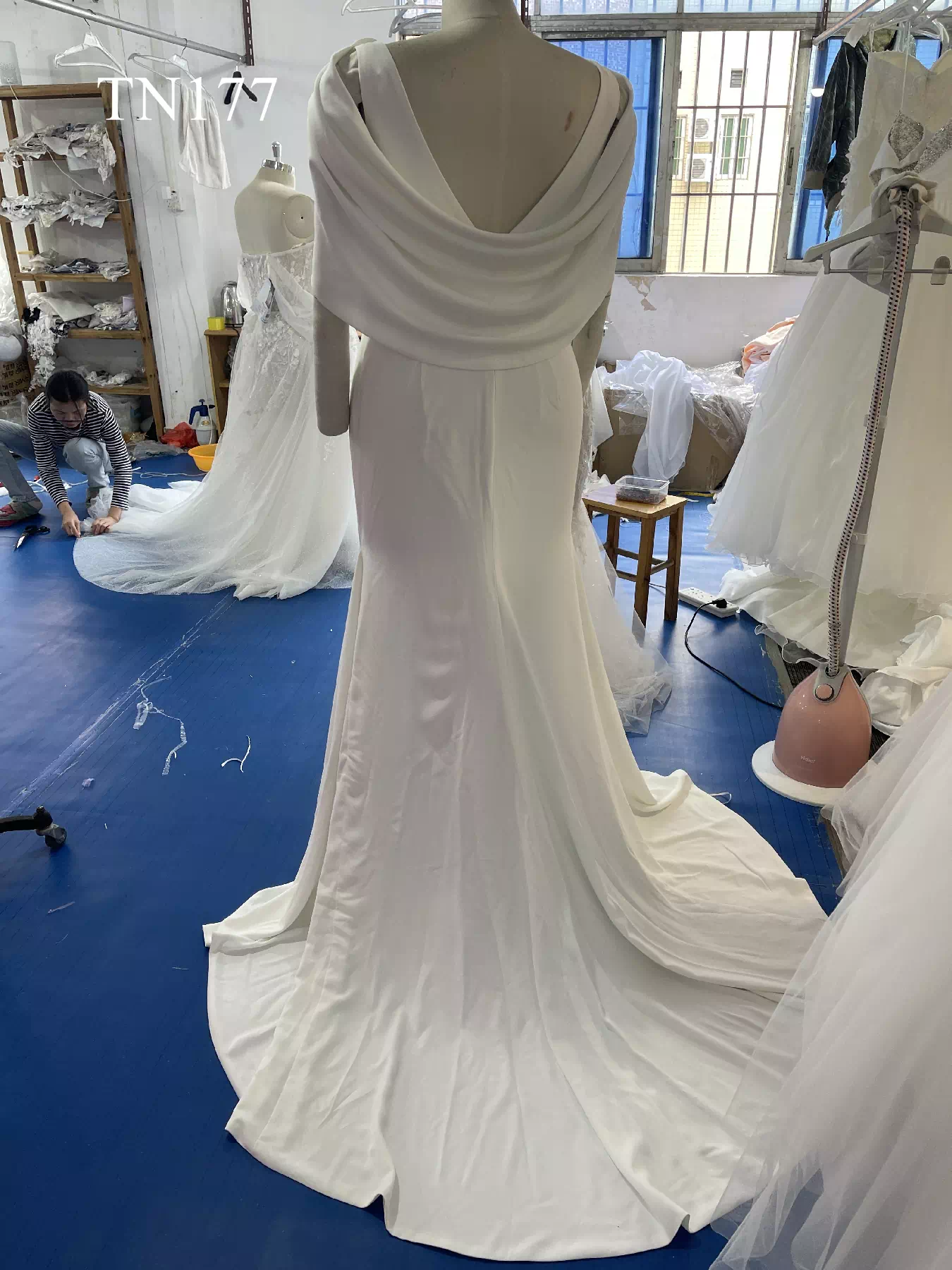 Capped Wrap Split Stain Mermaid Dress TN177 - Tina Bridal Capped Wrap Split Stain Mermaid Dress TN177 - Tina Bridal