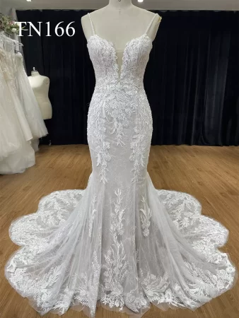 Beading Spaghetti Straps Plunge Mermaid Wedding Dress TN166 (1)