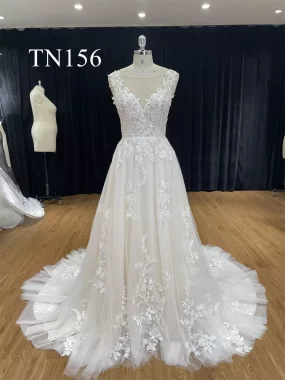 Beautiful Lace Illusion Bodice Open Back A Line Wedding Dress TN156 (1)